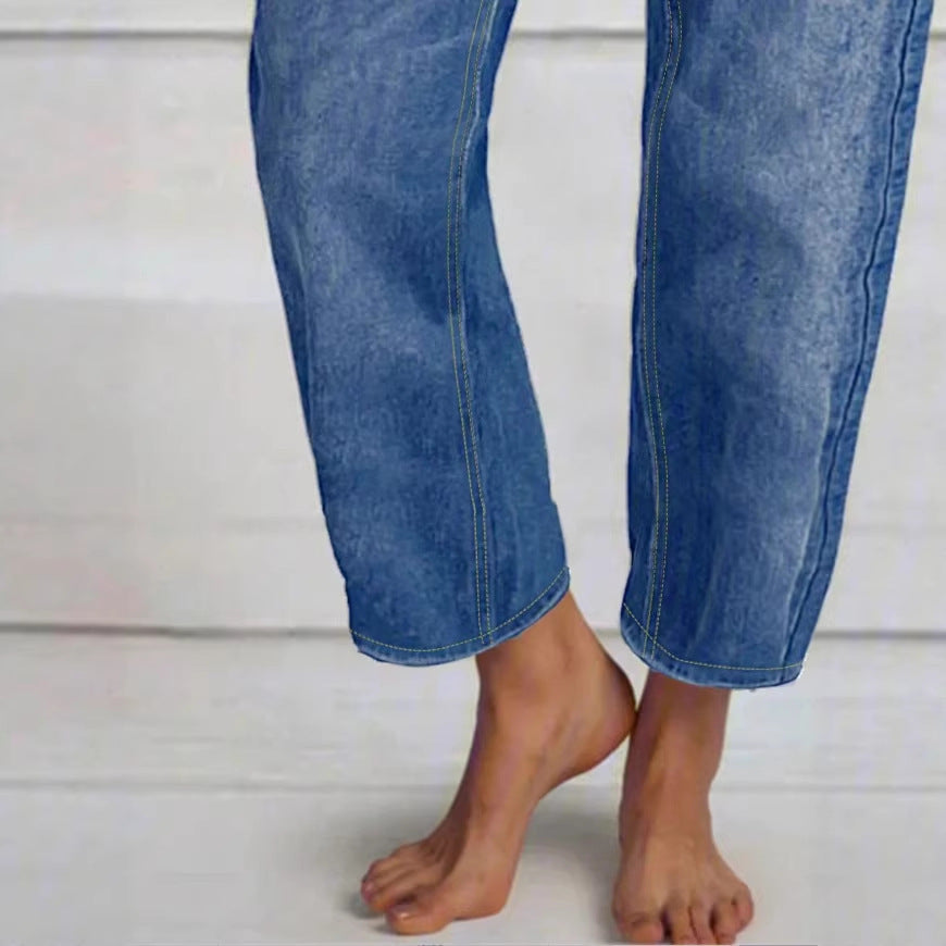 Damen Hochtaillierte Cropped-Jeans mit weiter Straight‑Leg-Passform Drune