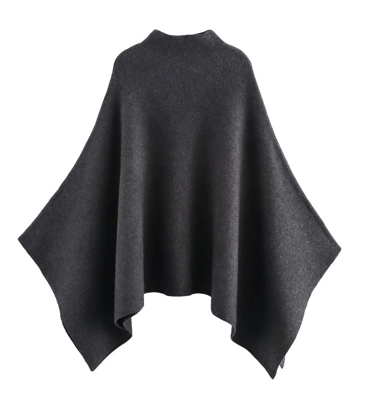 Damen 100+ feiner Oversize Poncho mit Stehkragen und asymmetrischem Saum Drune