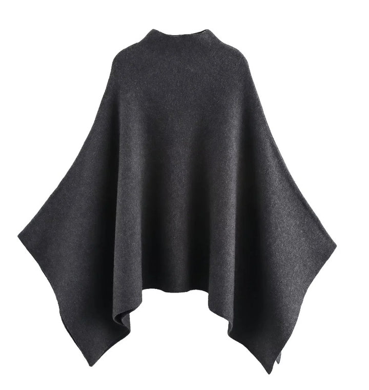 Damen 100+ feiner Oversize Poncho mit Stehkragen und asymmetrischem Saum Drune