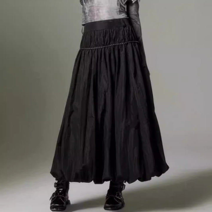 Damen midi Rock mit elastischem Bund und voluminösem Schnitt Drune