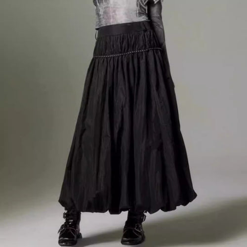 Damen midi Rock mit elastischem Bund und voluminösem Schnitt Drune
