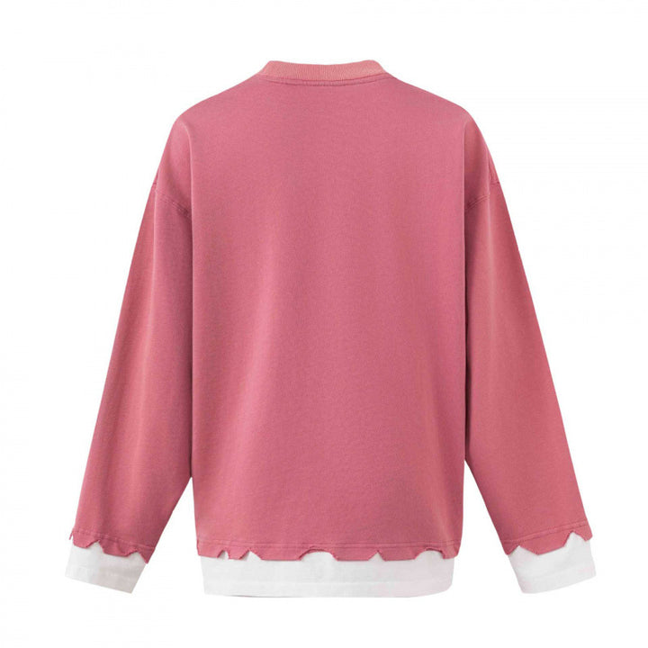 Damen Oversize-Sweatshirt mit mehrfarbigem Graffiti-Print, Lagenoptik und ausgefransten Saumkanten Drune