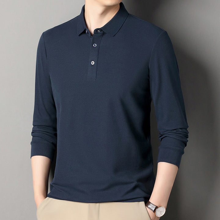 Herren Langarm‑Polo aus atmungsaktivem Baumwoll‑Stretch mit feinem Polokragen Drune