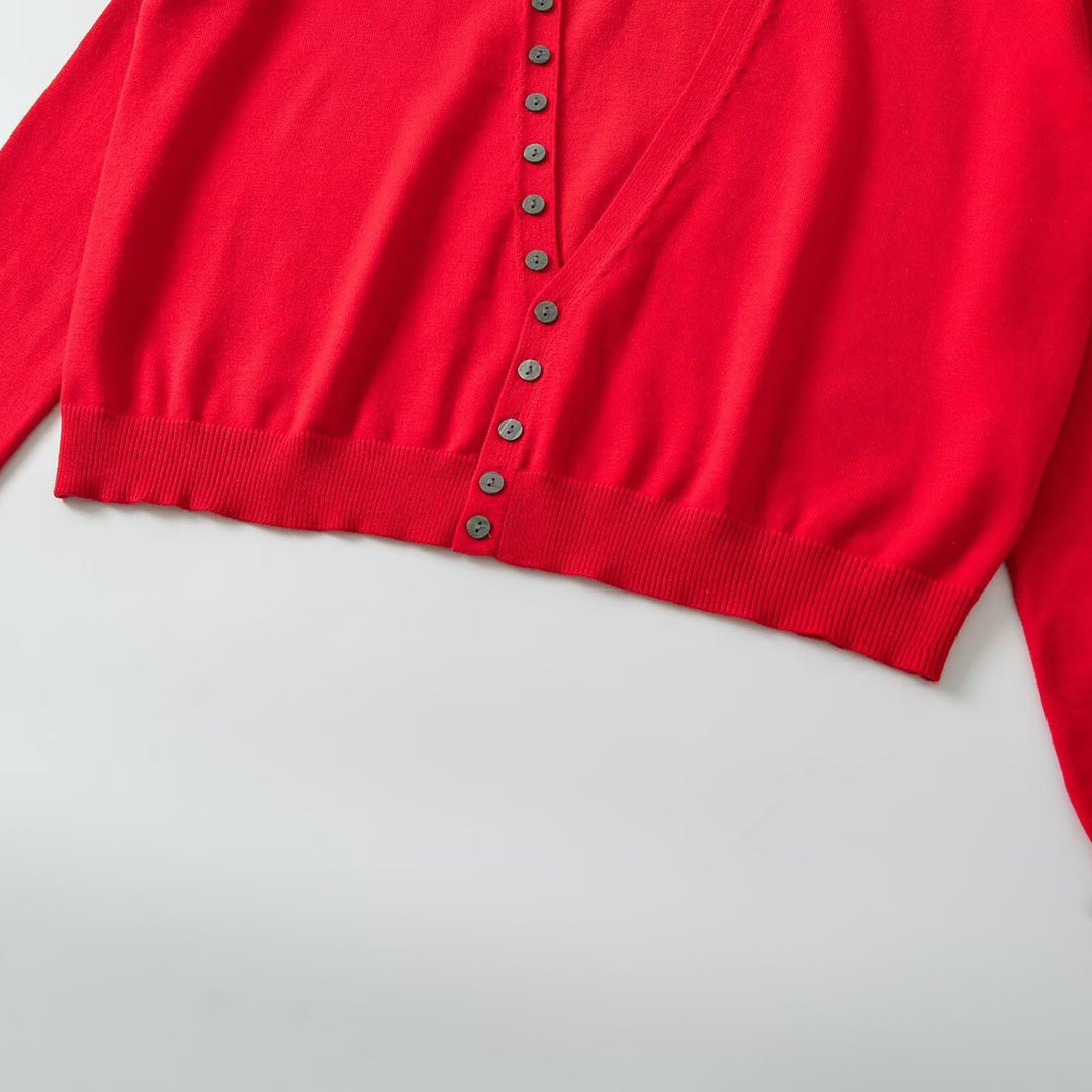 Damen Tief ausgeschnittene Cropped-Cardigan mit durchgehender Knopfleiste Drune