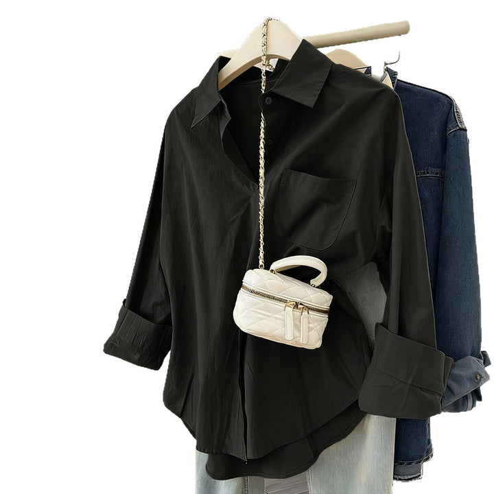 Damen nan oversized Hemdbluse mit Brusttasche, umgeschlagenen Ärmeln und relaxed Fit Drune