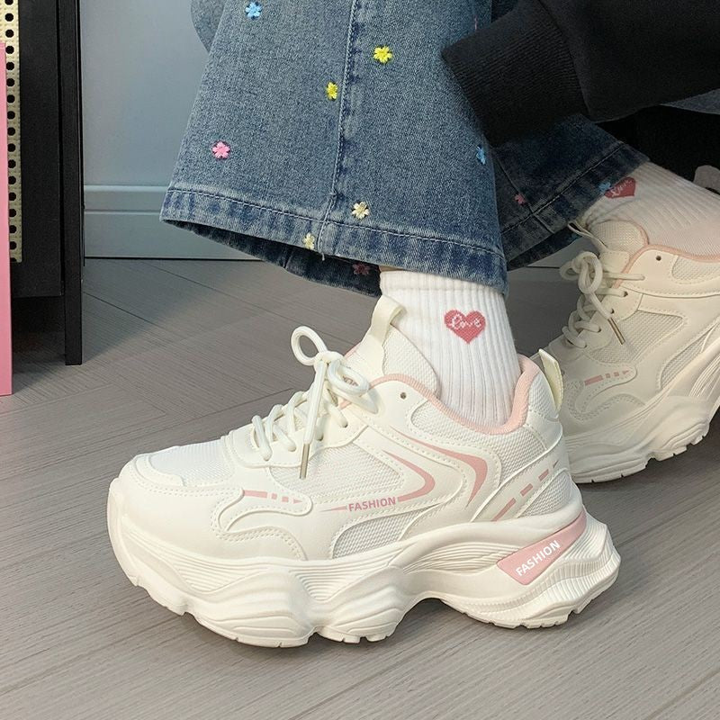 Damen Skulpturierte Wedgesneaker mit stufiger Plateausohle, atmungsaktivem Mesh und gepolstertem Komfortkragen Drune
