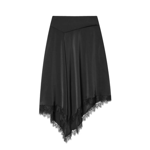 Damen nan asymmetrischer Midirock mit hohem Bund und filigraner Spitzenkante Drune
