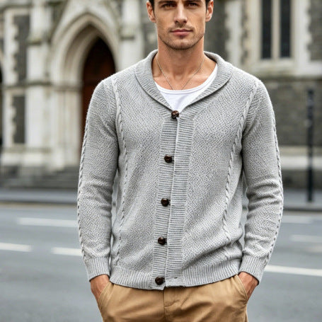 Herren Feinstrick-Cardigan mit Schalkragen, Karabiner-Verschlüssen und Strukturstrick Drune