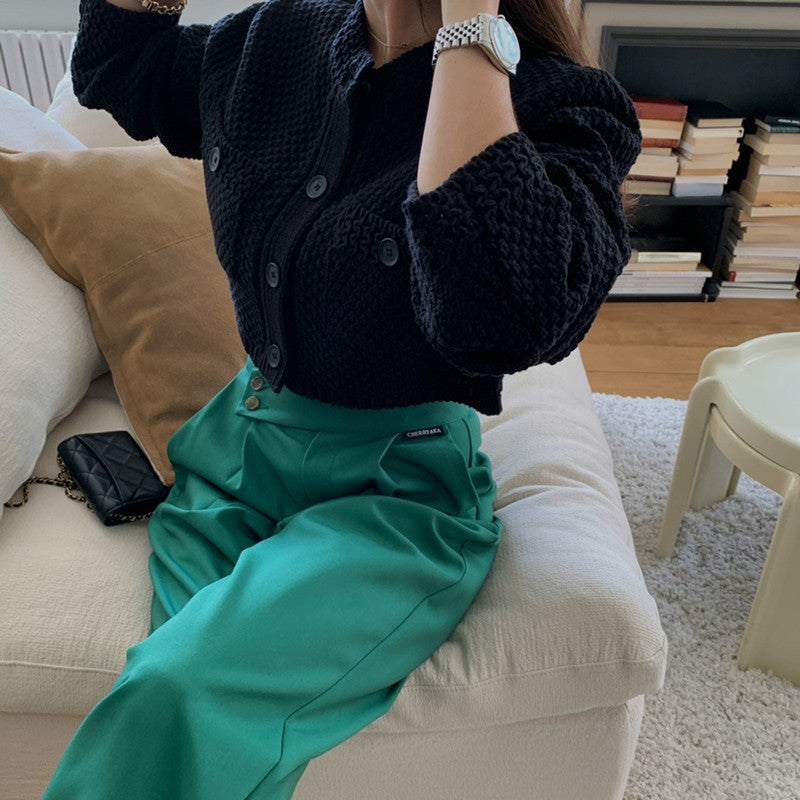 Damen modische Strickjacke mit dekorativen Knöpfen und Taschen Drune