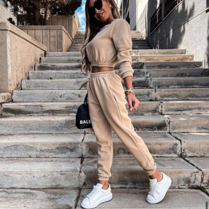 Damen Modisches Cropped Sweatset mit elastischem Bund und weitem Schnitt Drune