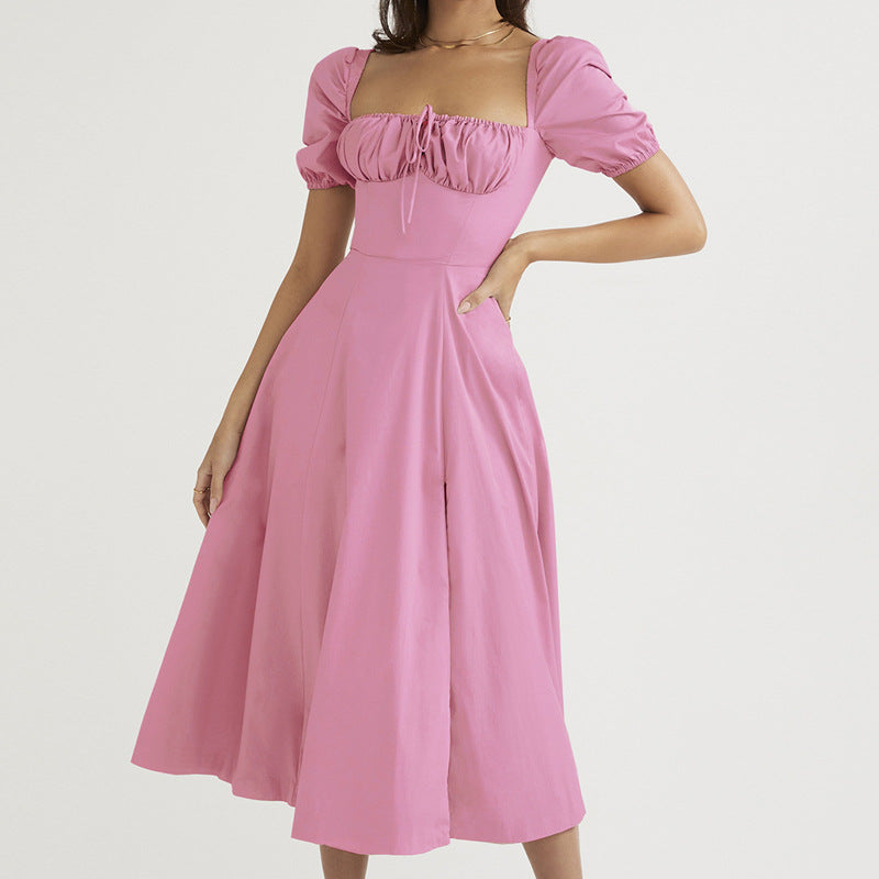 Damen Maxikleid mit schulterfreiem Design und voluminösen Puffärmeln Drune