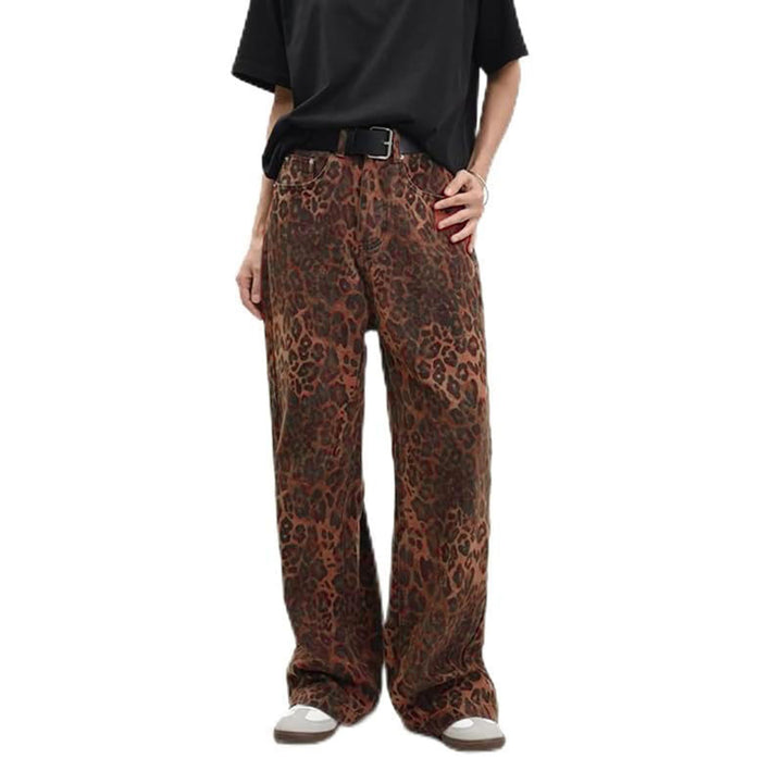 Damen nan weite High‑Waist Palazzohose im Leomuster mit Five‑Pocket‑Schnitt und entspanntem Bein Drune