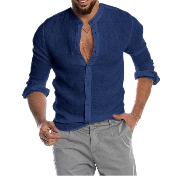 Herren lässiges Leinenhemd mit modischem Henley-Ausschnitt und hochwertiger Knopfdetail Drune
