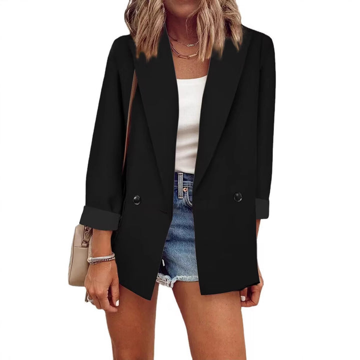 Damen Lockerer Longline-Blazer mit aufgekrempelten Ärmeln und zweireihiger Knopfleiste Drune