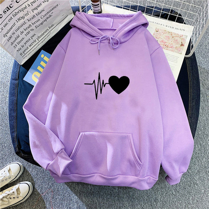 Damen Kapuzenpullover mit Herzschlagmotiv Drune