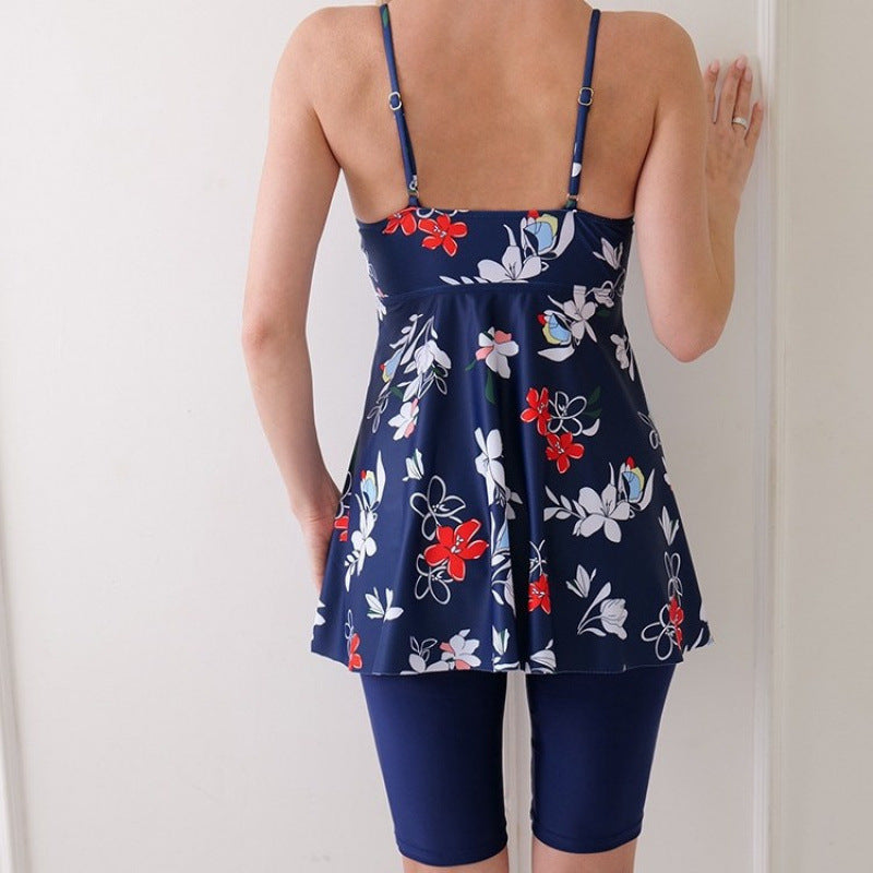 Damen Badeanzug mit floralem Rock-Design und sportlichen Shorts Drune