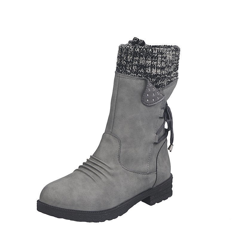Damen Mid-Cut Stiefel mit Strickmanschette, Zierkordel und Veloursoptik Drune