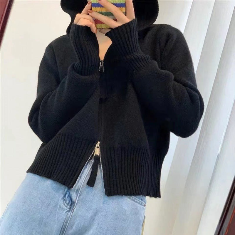 Damen Strickjacke mit moderner Kapuze und Reißverschluss Drune