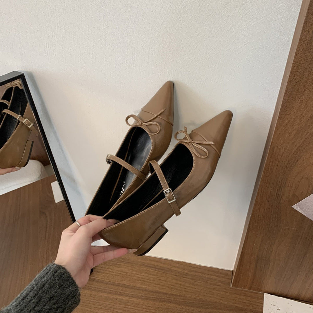 Damen elegante spitze Ballerinas mit verstellbarem Riemchen und dekorativem Knoten Drune