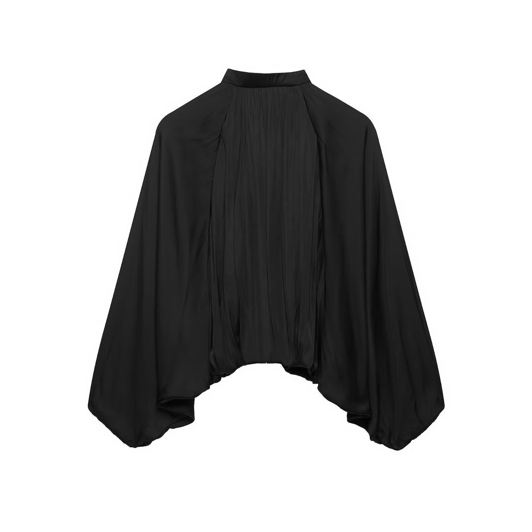 Damen Plissierte Cape-Jacke mit Reißverschluss und Stehkrragen Drune