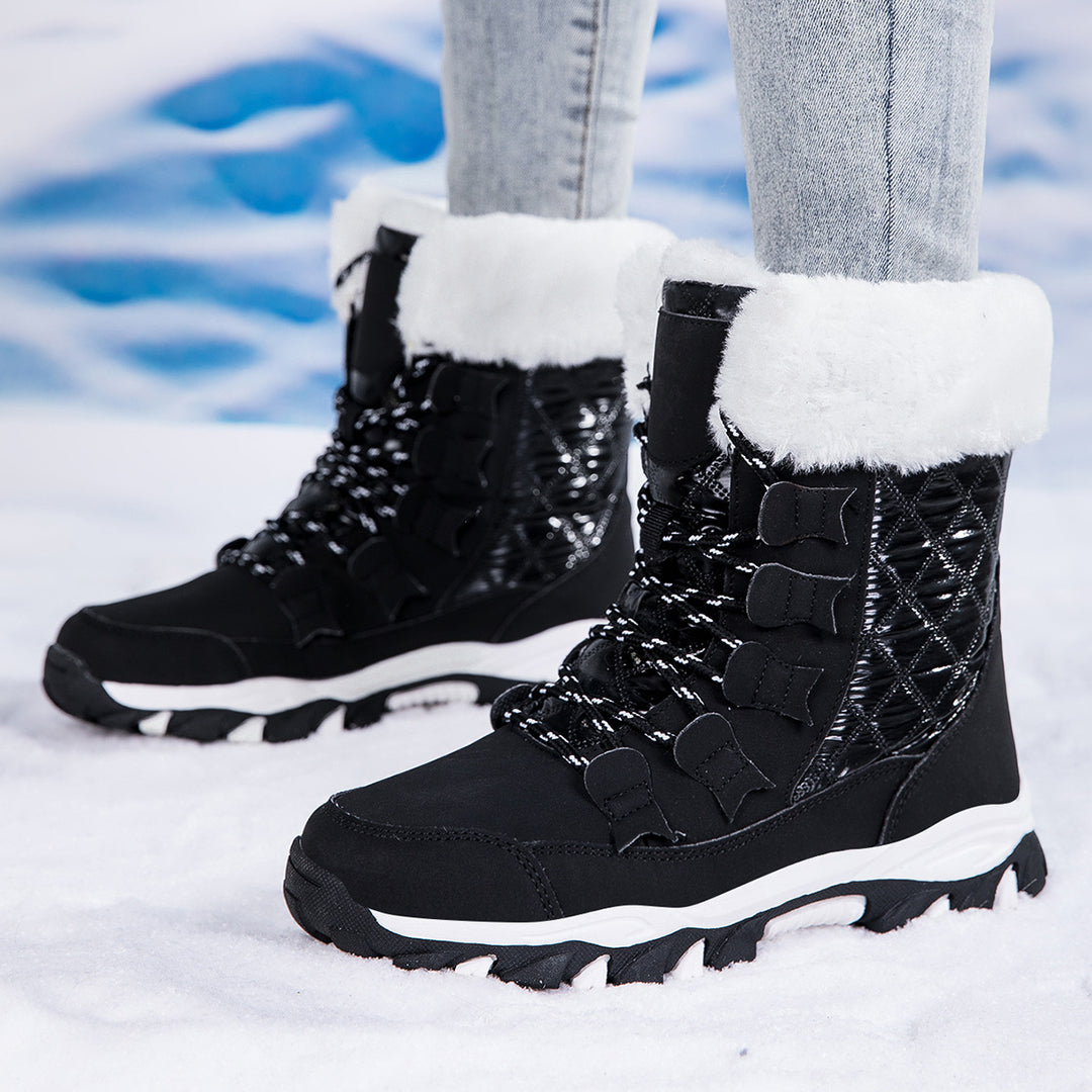 Damen Gefütterte Thermo‑Winterschuhe mit gesteppter Oberfläche, Kunstfellkragen und griffiger Mehrzonen‑Profilsohle Drune
