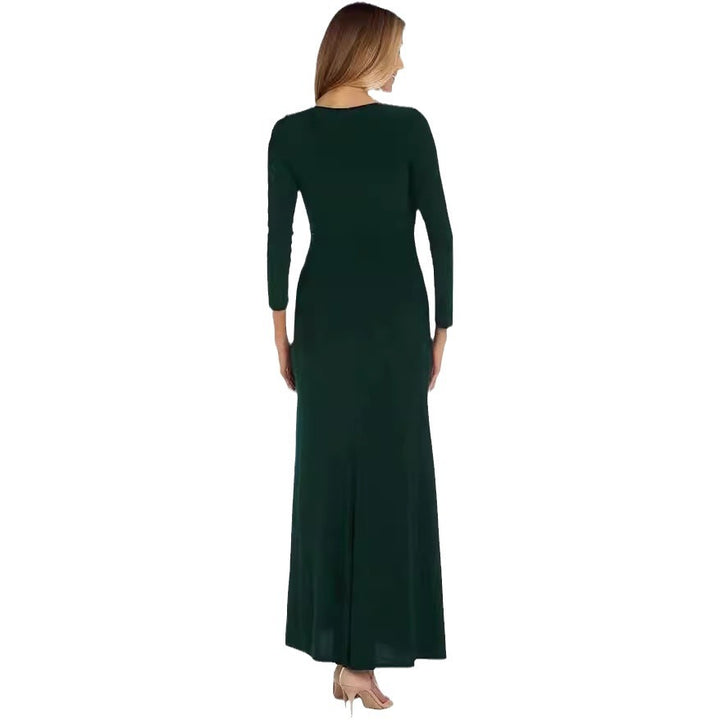 Damen elegantes Maxikleid mit tiefem V-Ausschnitt und seitlichem Schlitz Drune