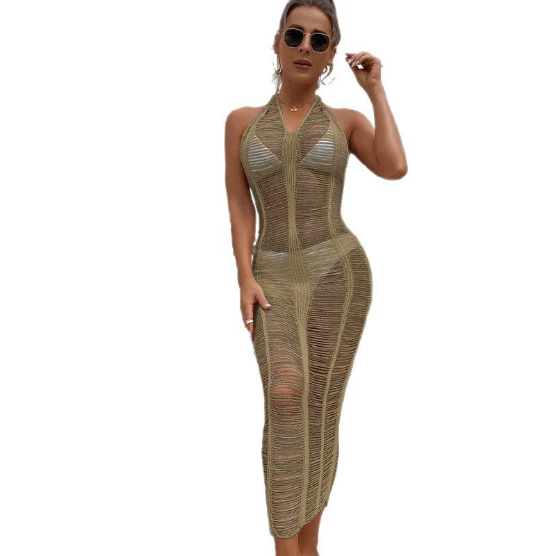 Damen Häkel-Strandkleid mit fransigen Elementen und hoher Taille Drune