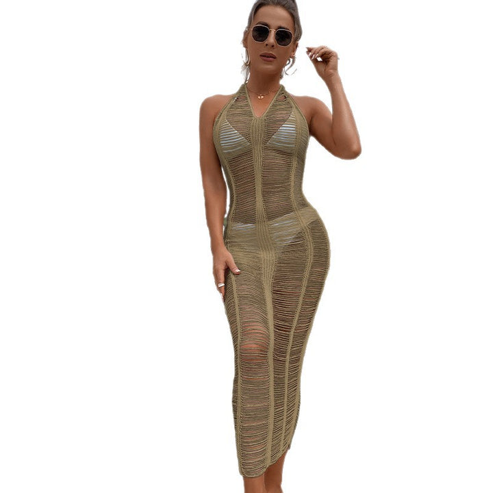 Damen Häkel-Strandkleid mit fransigen Elementen und hoher Taille Drune