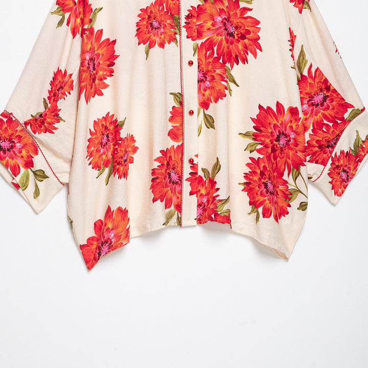 Damen Kimono-Blusenjacke mit übergroßem Schnitt und Blumenprint Drune