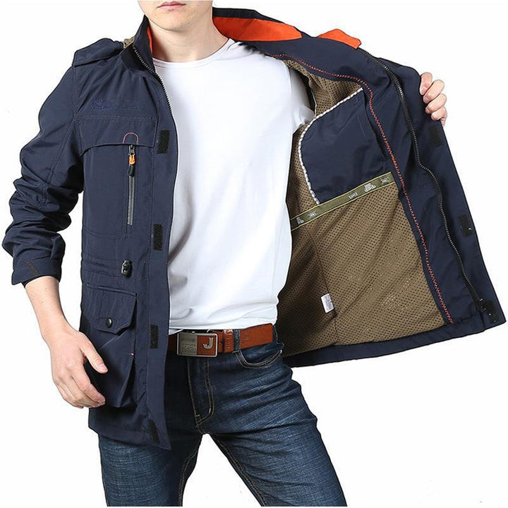 Herren Multifunktionale Fieldjacke im Utility‑Design mit Kapuze und Mehrfachtaschen Drune