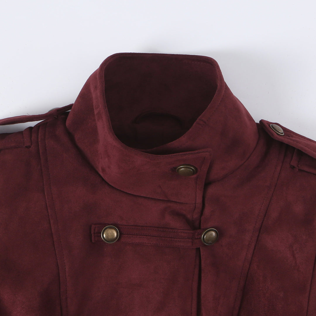 Damen Taillierte Paradejacke aus Veloursimitat mit hoher Knopfsteg‑Blende und Schulterpatten Drune