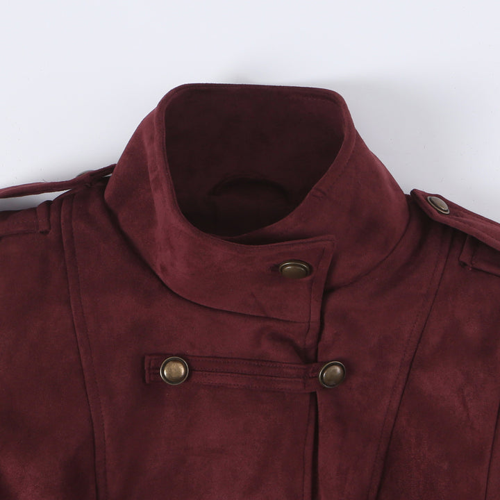 Damen Taillierte Paradejacke aus Veloursimitat mit hoher Knopfsteg‑Blende und Schulterpatten Drune