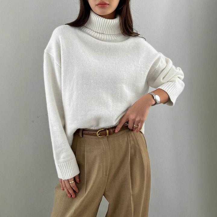 Damen Oversize Rollkragen-Feinstrickpullover mit Raglanärmeln und seitlichen Schlitzen Drune