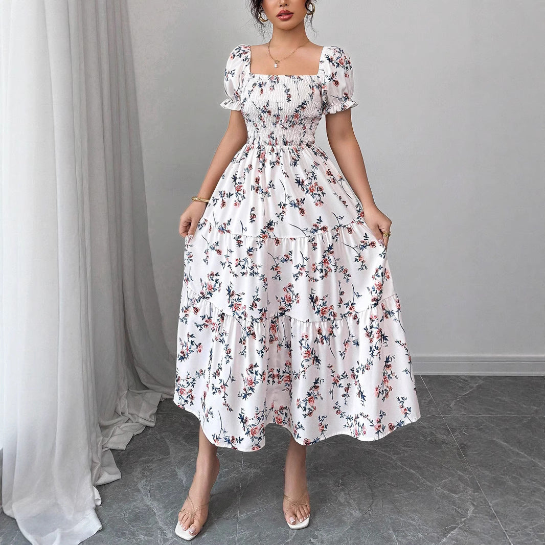Damen Maxi Kleid mit floralem Rüschendesign Drune