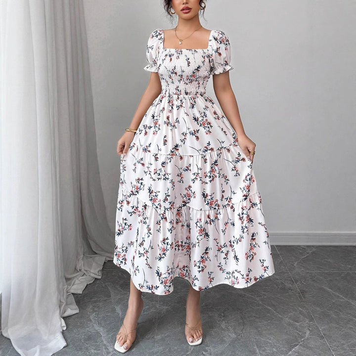 Damen Maxi Kleid mit floralem Rüschendesign Drune