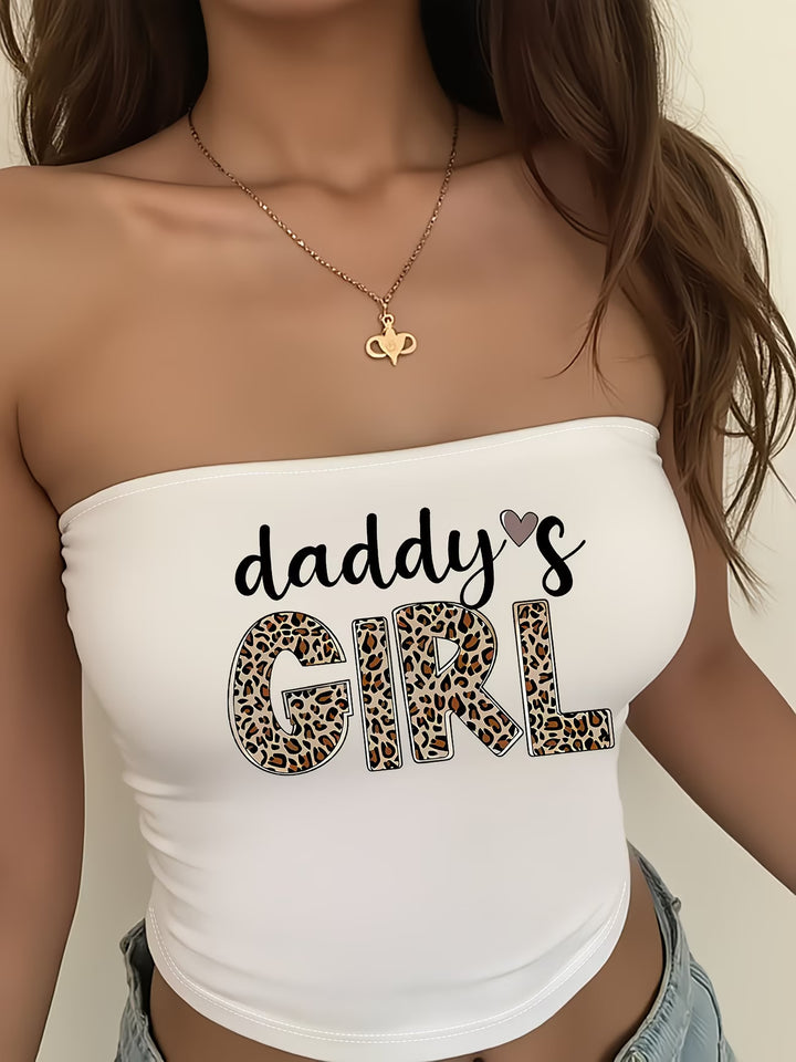 Damen Bandeau-Top mit Leopardenmotiv und kreativem Schriftzug Drune