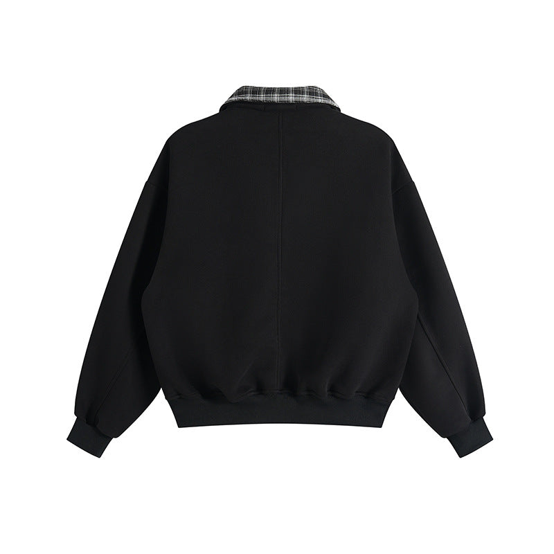 Unisex Lagenlook-Sweatshirt mit eingenähtem Karokragen und seitlichen Einschubtaschen Drune