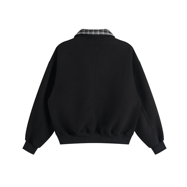 Unisex Lagenlook-Sweatshirt mit eingenähtem Karokragen und seitlichen Einschubtaschen Drune