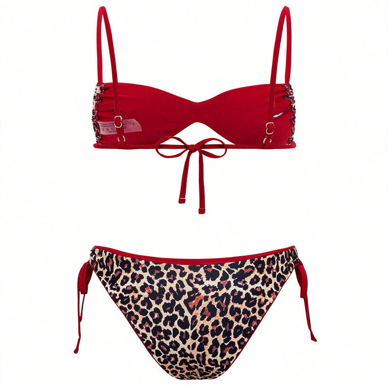 Damen Triangel-Bikini mit verspieltem Leopardenmuster und verstellbaren Bändern Drune