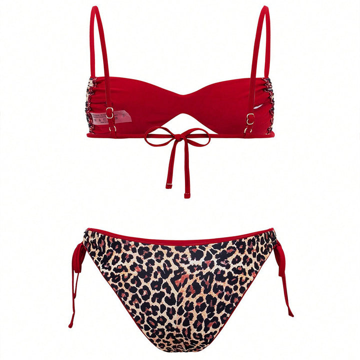 Damen Triangel-Bikini mit verspieltem Leopardenmuster und verstellbaren Bändern Drune