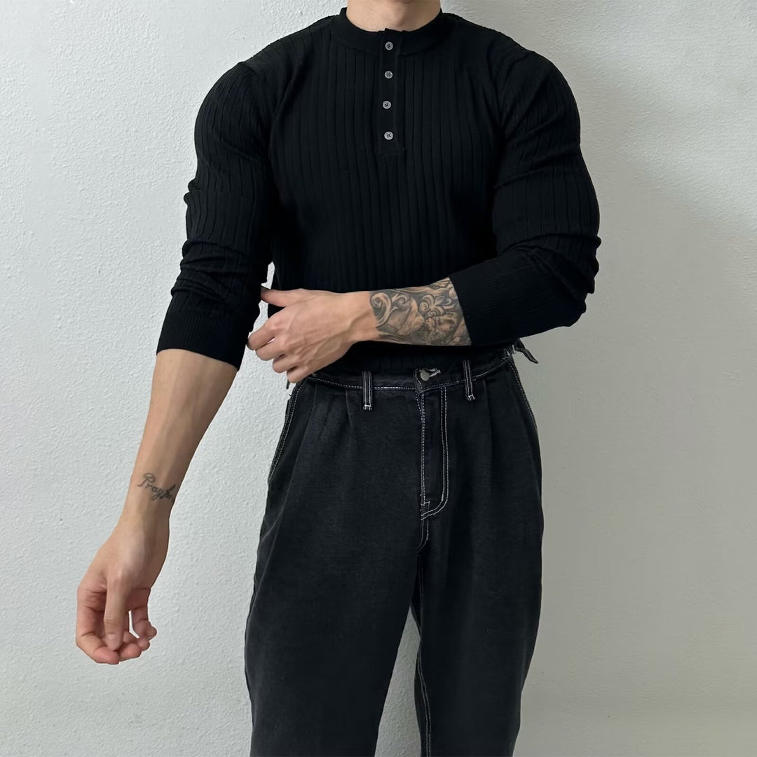 Herren Elegantes Langarmshirt mit Knopfleiste Drune