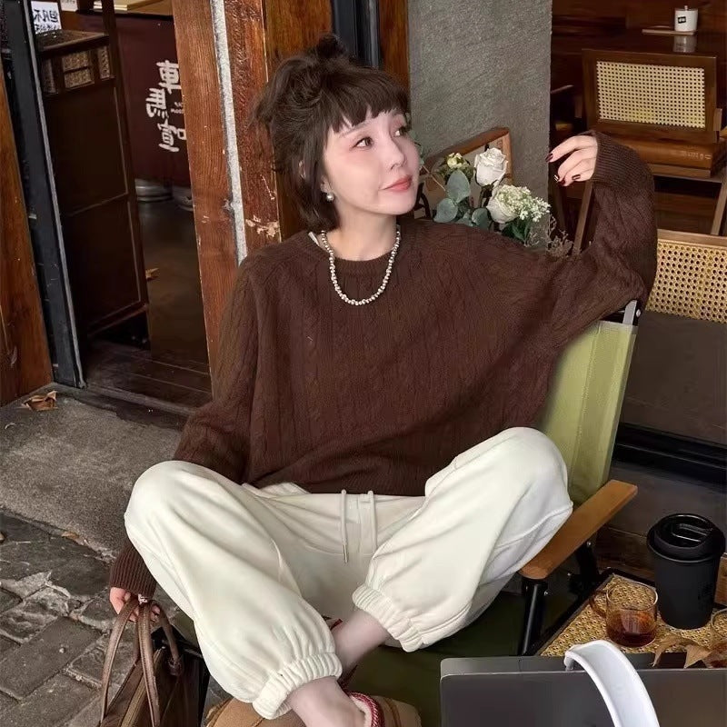 Damen Zopfstrick-Pullover aus Baumwoll-Mix mit legerer Oversize-Silhouette Drune