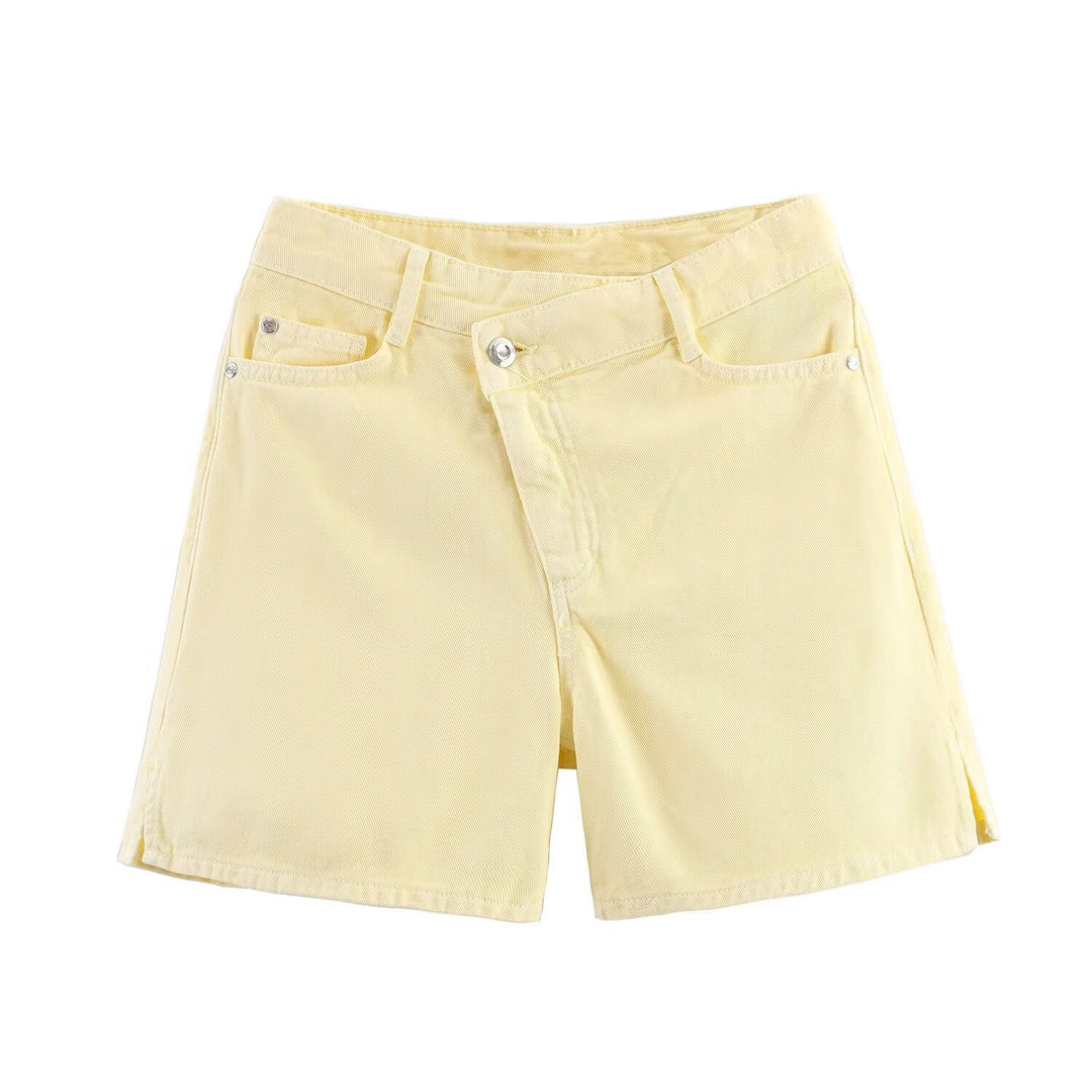Damen Jeansshorts im lässigen Vintage-Stil mit hohem Bund und seitlichen Schlitzen Drune