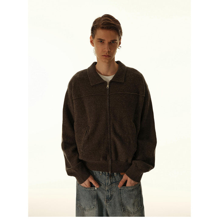 Herren Gestrickte Zipjacke mit Hemdkragen, Rippbündchen und verdeckten Eingrifftaschen Drune