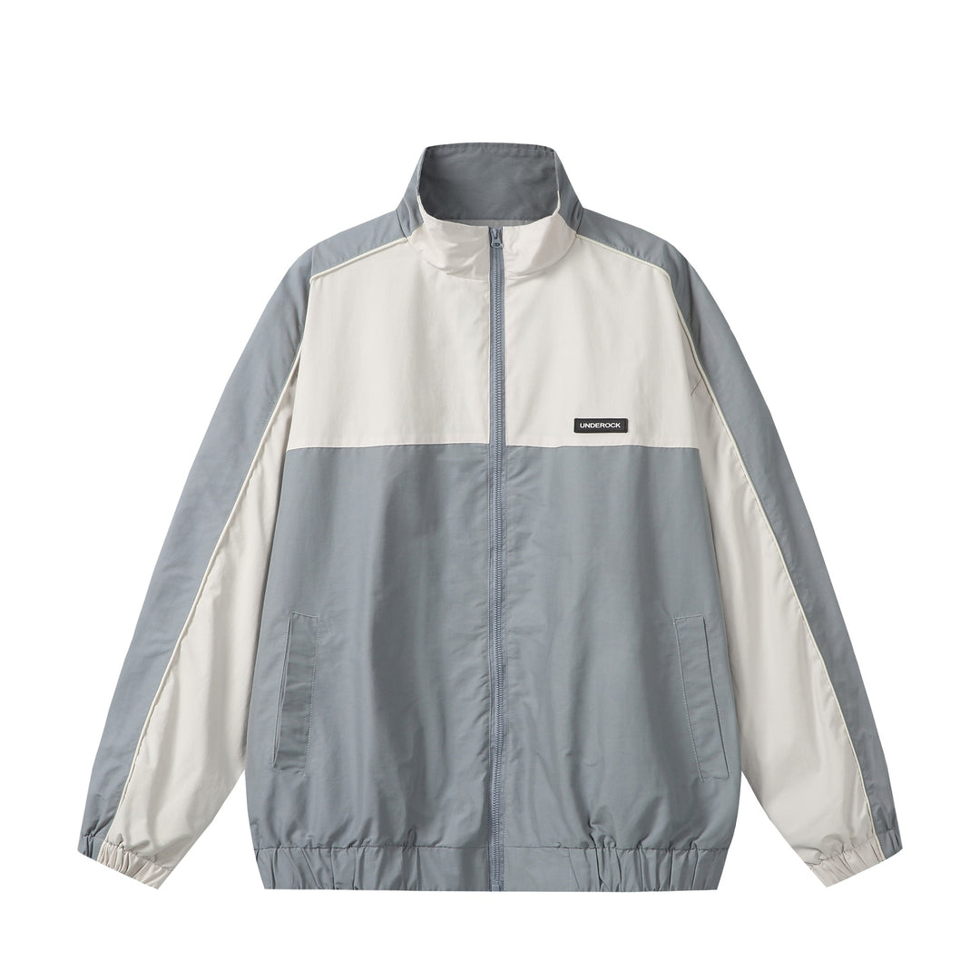 Unisex Sportive Colorblock-Trackjacke mit Stehkragen und durchgehendem Reißverschluss Drune