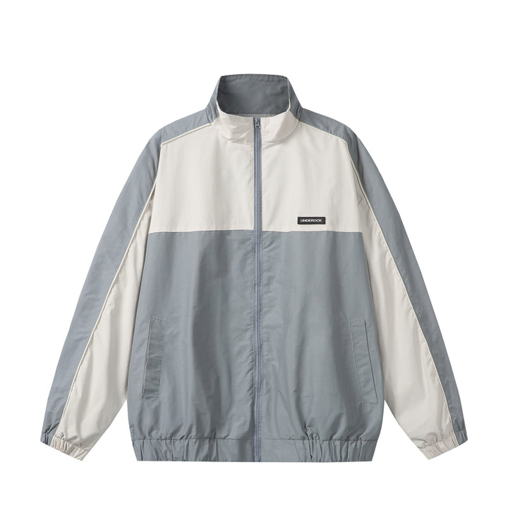 Unisex Sportive Colorblock-Trackjacke mit Stehkragen und durchgehendem Reißverschluss Drune