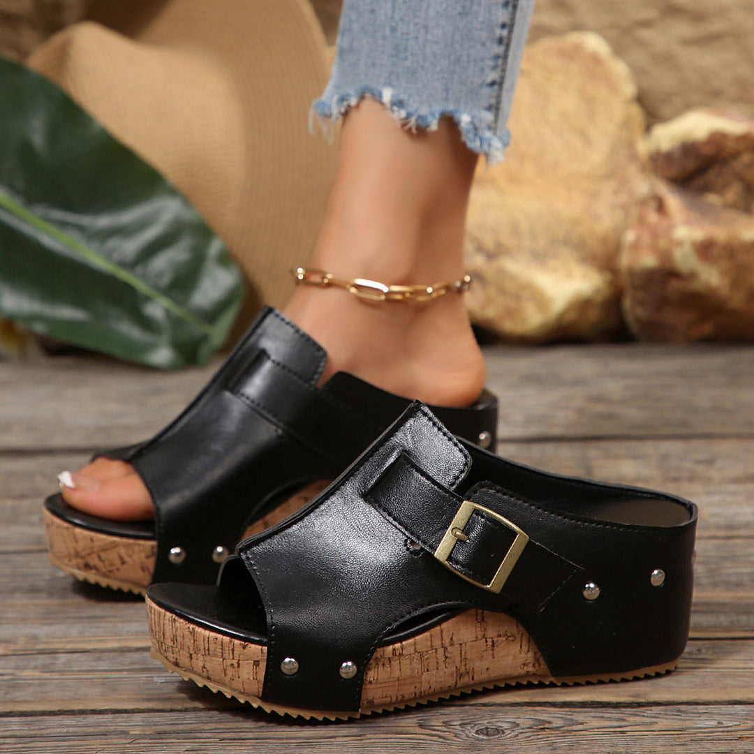 Damen modische Clogs mit verstellbarer Schnalle und korkähnlicher Sohle Drune
