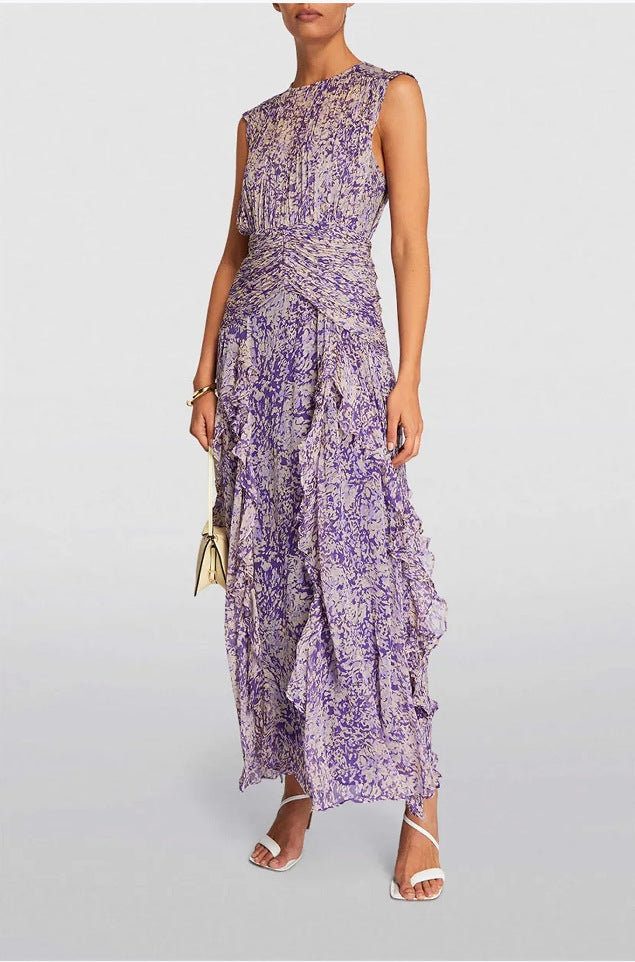 Damen Maxikleid mit fließendem Schnitt und Rüschendetails Drune