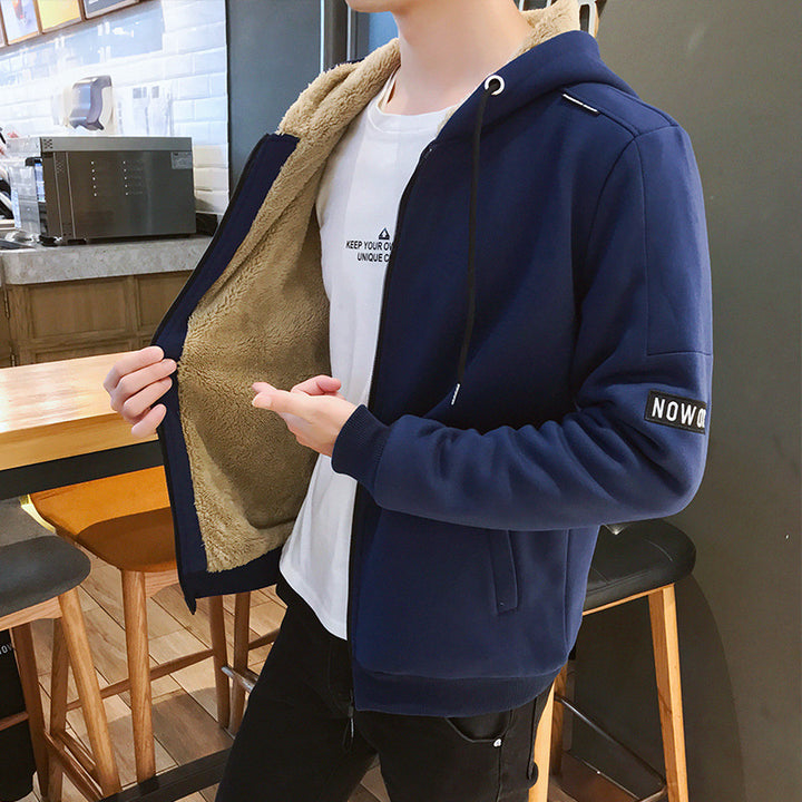 Herren Urbaner Zip‑Hoody mit Teddyfutter, Stehkragen‑Kapuze & gerippten Bündchen Drune