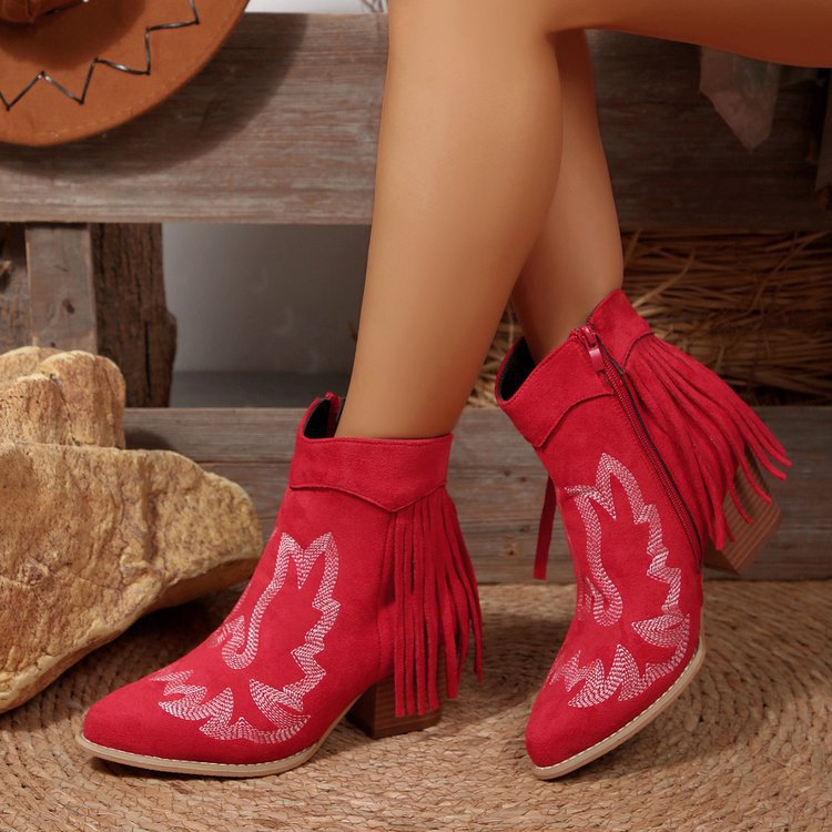 Damen Modische Ankle-Stiefel mit fransigem Detail und stilvollem Musterdruck Drune